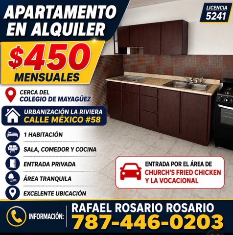 Renta apartamento 1/1 Mayaguez